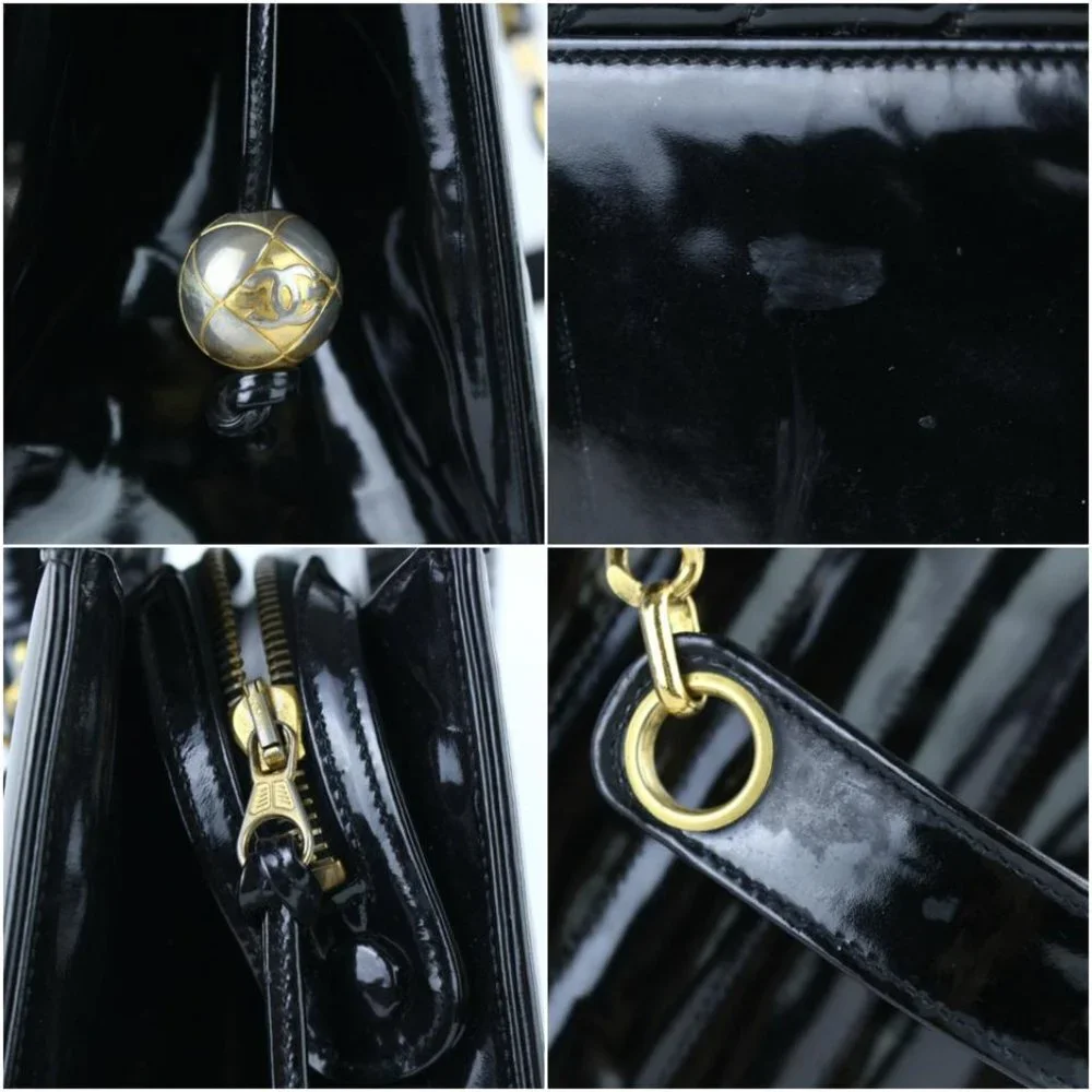 CHANEL Quilted Chevron 2way Tote Patent 221916